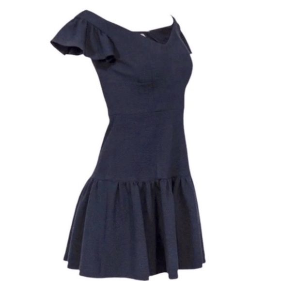 Rebecca Taylor Women's Navy Blue Off Shoulder Texture Mini Cocktail Dress 6 NWT - Picture 4 of 11